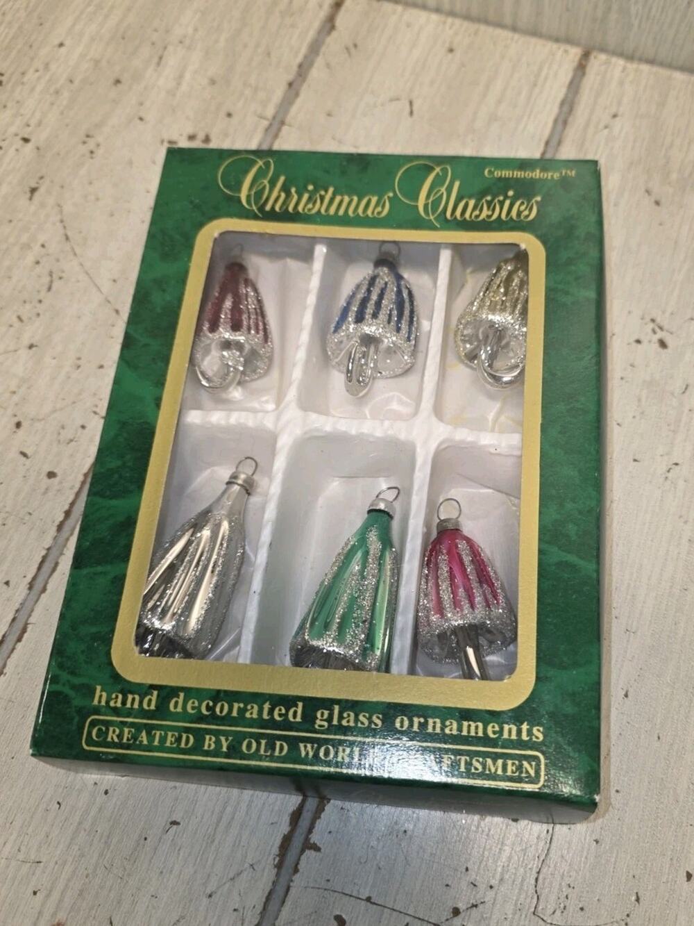 Vtg 6 Mercury Glass Glitter Umbrella Christmas Ornaments Holiday Tree Decor New